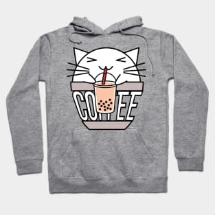 Cat in coffee cup with warped text drinking boba Hoodie